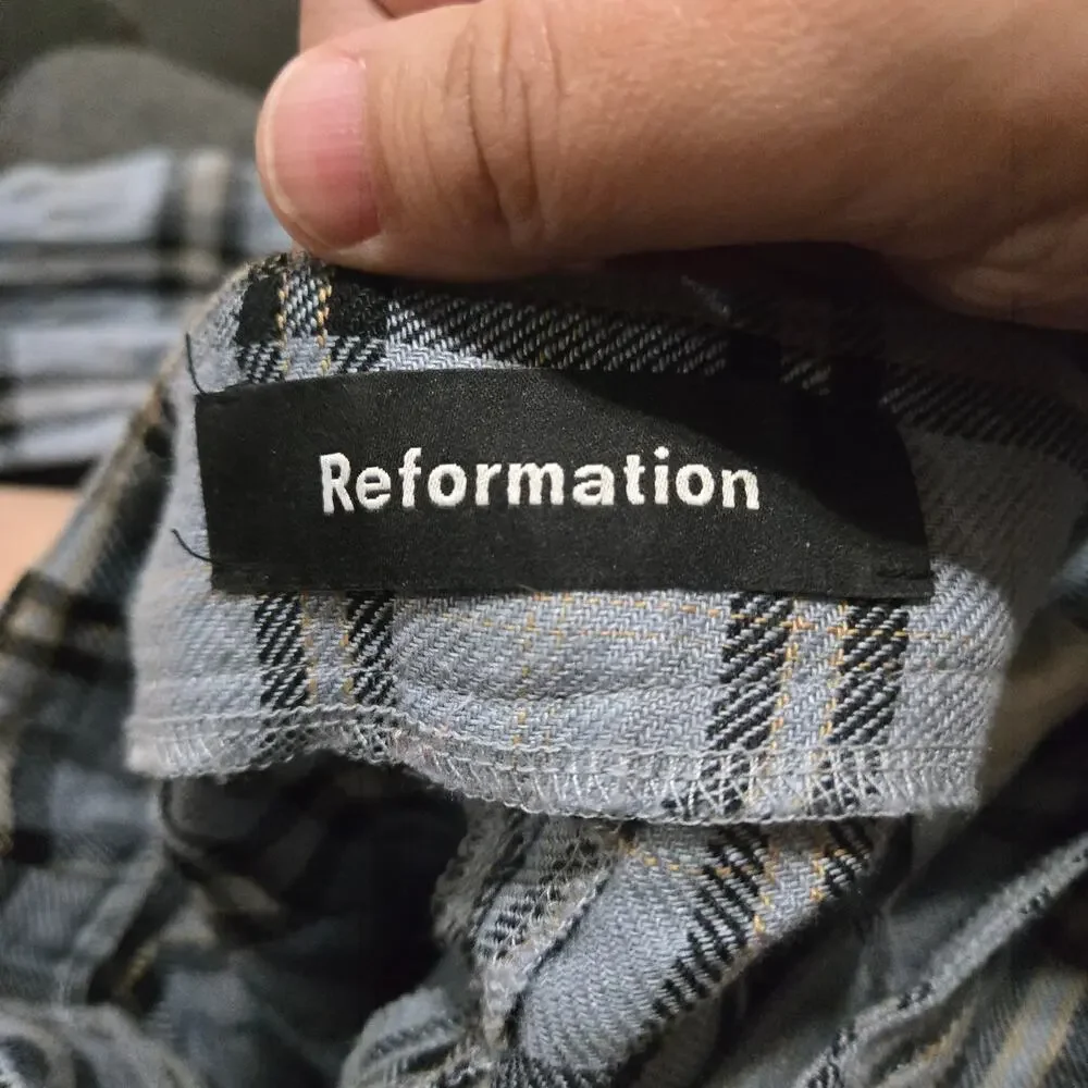 Reformation Linen Plaid Pants Size 0 Cropped Straight Leg